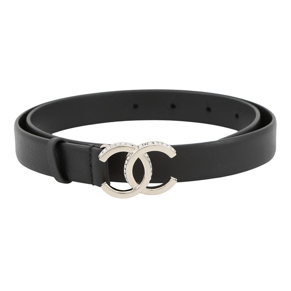Chanel Belt CC Logo Rhinestone 70 23 B Black