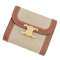 Celine Trifold Wallet Triomphe Compact Calf Leather Canvas