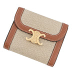 Celine Trifold Wallet Triomphe Compact Calf Leather Canvas