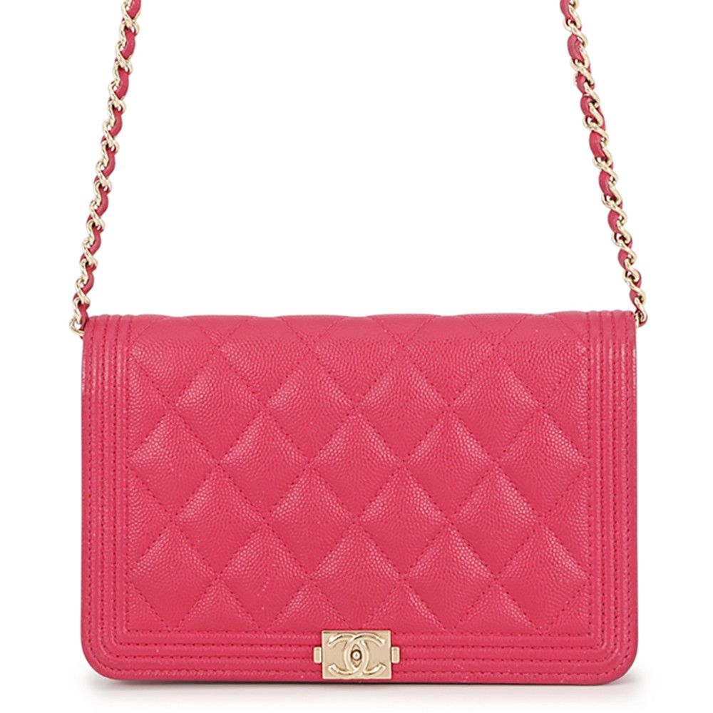 Chanel Chain Wallet Boy CC Logo Caviar Leather Shoulder
