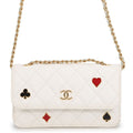 Chanel Chain Wallet Cruise Line Quilted CC Logo Caviar Leather White Shoulder