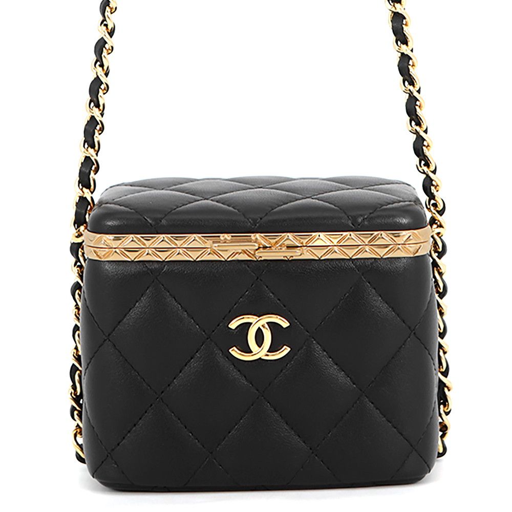 Chanel Chain Shoulder Bag CC Logo Quilted Vanity Lambskin Black