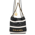 Chanel 22 Mini CC Logo Shiny Calfskin 2-Way Shoulder Bag Black White