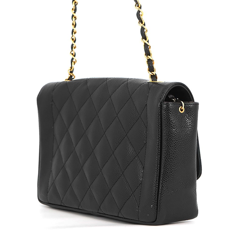 Chanel Chain Shoulder Bag Quilted 25 CC Logo Diana Caviar Leather Black — view 2