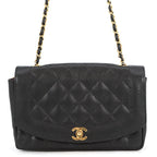 Chanel Chain Shoulder Bag Quilted 25 CC Logo Diana Caviar Leather Black