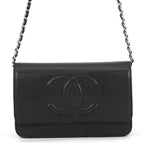 Chanel Chain Wallet Caviar Leather CC Logo Shoulder Bag Black