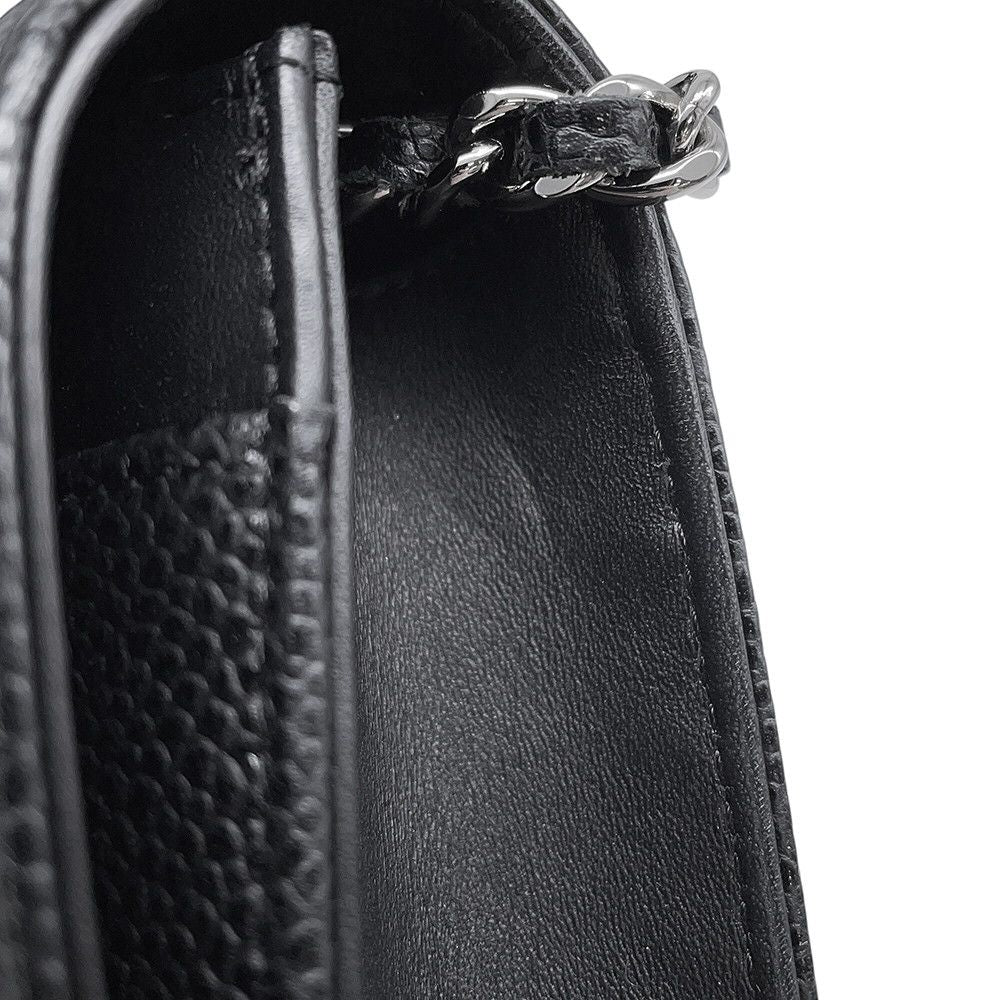 Chanel Chain Wallet Caviar Leather CC Logo Shoulder Bag Black — view 9