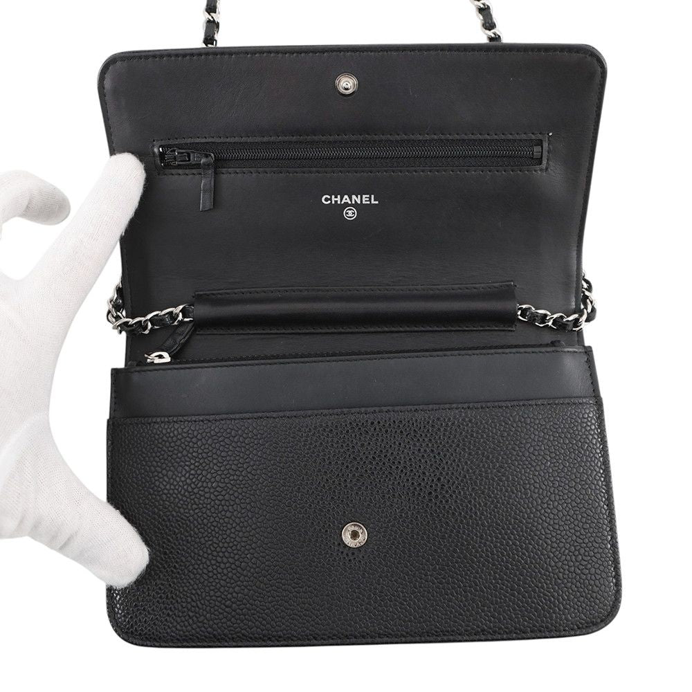 Chanel Chain Wallet Caviar Leather CC Logo Shoulder Bag Black — view 5