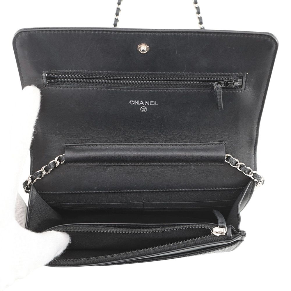 Chanel Chain Wallet Caviar Leather CC Logo Shoulder Bag Black — view 6