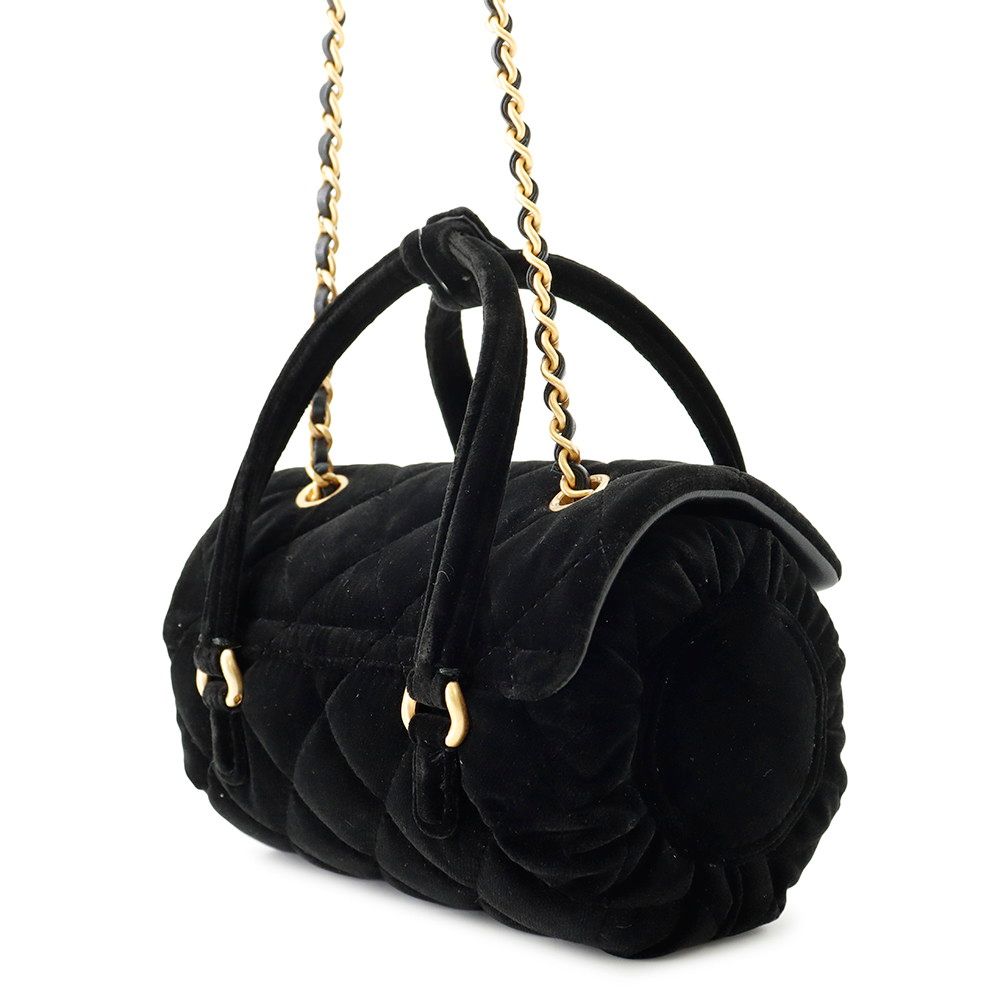 Chanel Chain Shoulder Bag Mini Flap CC Logo Quilted Velvet Black — view 2