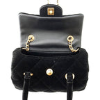 Chanel Chain Shoulder Bag Mini Flap CC Logo Quilted Velvet Black — view 6