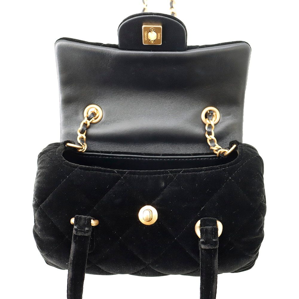 Chanel Chain Shoulder Bag Mini Flap CC Logo Quilted Velvet Black — view 6