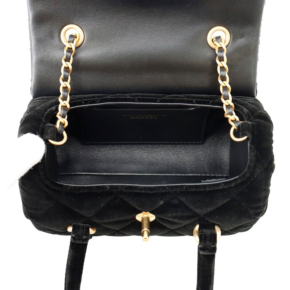 Chanel Chain Shoulder Bag Mini Flap CC Logo Quilted Velvet Black — view 7