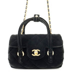 Chanel Chain Shoulder Bag Mini Flap CC Logo Quilted Velvet Black