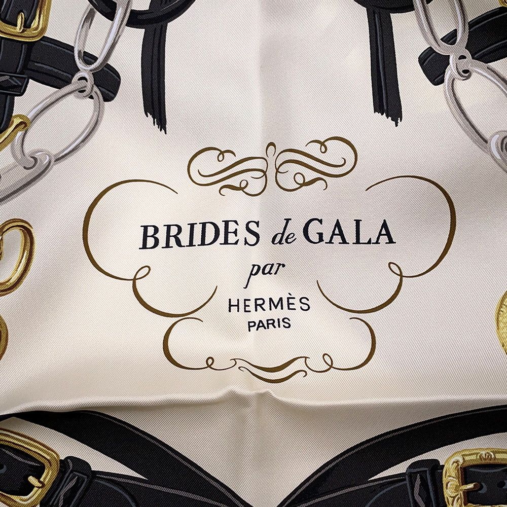 Hermes Scarf Carre 20 Nano Brides de Gala Silk White Black — view 3