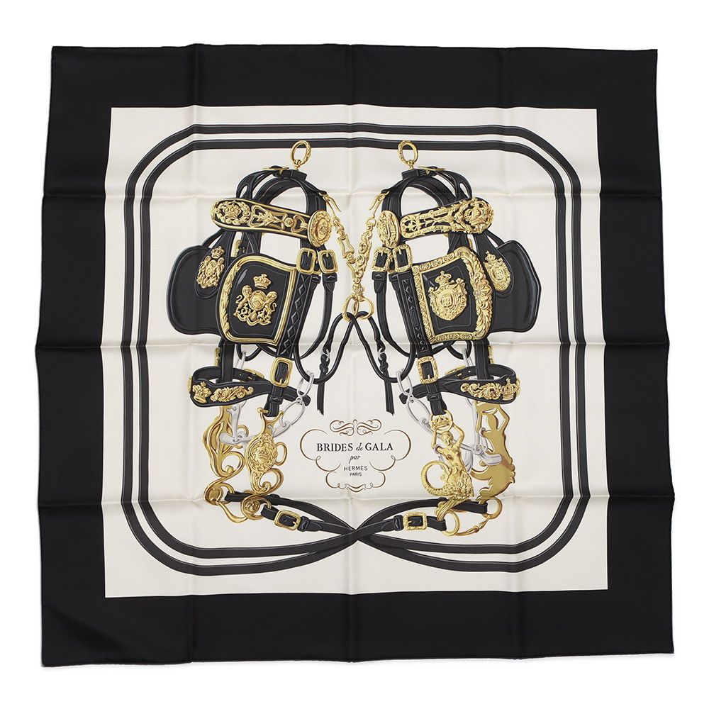 Hermes Scarf Carre 20 Nano Brides de Gala Silk White Black