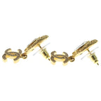 Chanel CC Logo Rhinestone Drop Earrings Gold — view 3