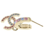 Chanel CC Logo Rhinestone Hoop Drop Earrings Gold — view 5