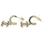 Chanel CC Logo Rhinestone Hoop Drop Earrings Gold — view 3