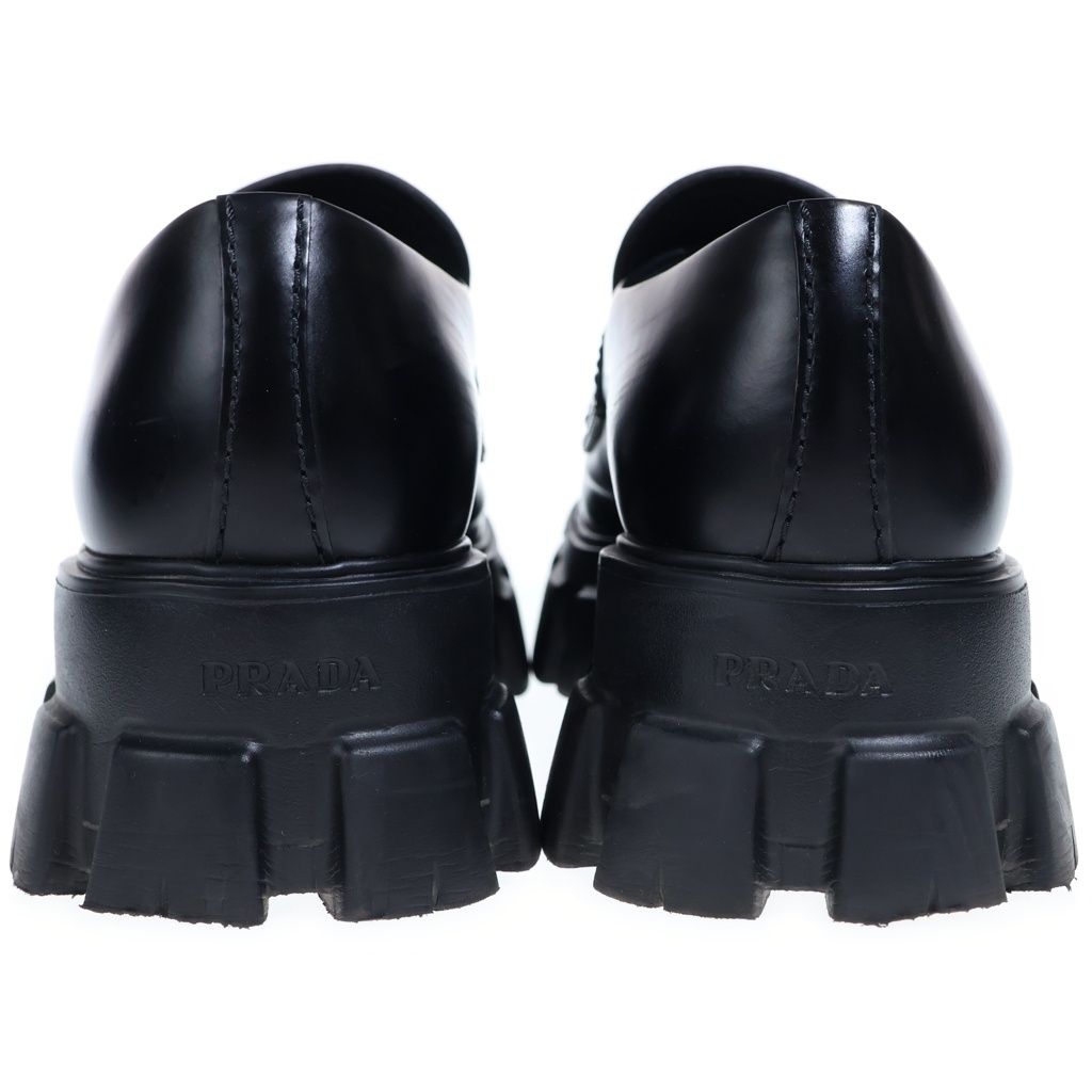 Prada Monolith Leather Thick Sole Loafers Shoes Black — view 3