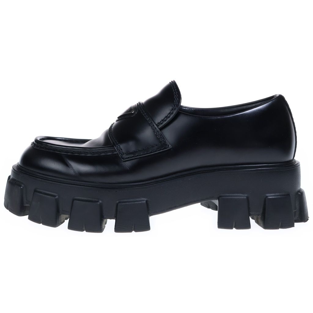 Prada Monolith Leather Thick Sole Loafers Shoes Black