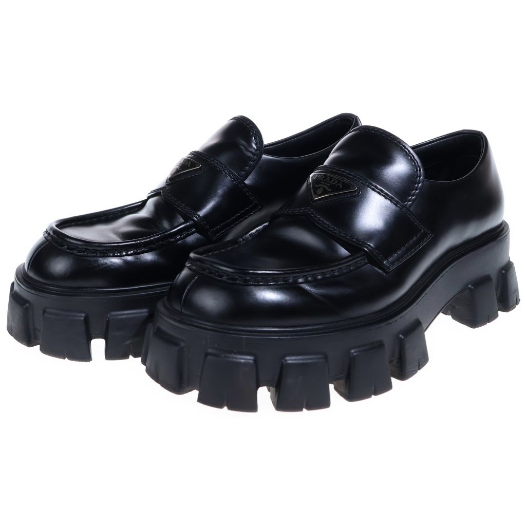 Prada Monolith Leather Thick Sole Loafers Shoes Black — view 2