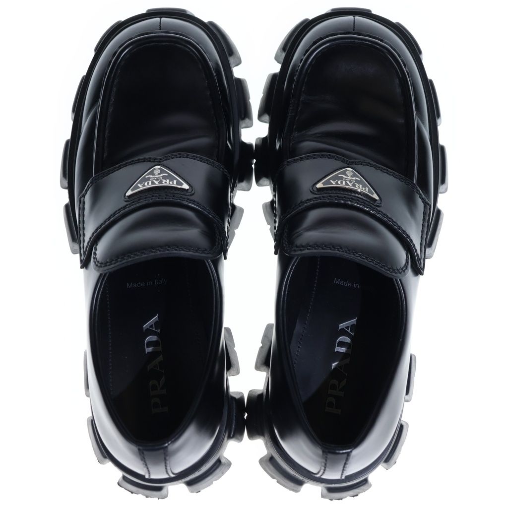 Prada Monolith Leather Thick Sole Loafers Shoes Black — view 4