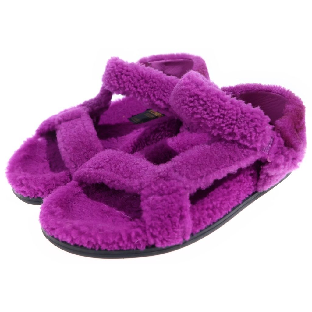 Fendi Fleece Shearling Sandals Shoes 37 Purple — view 2