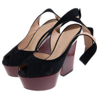 Celine Ankle Strap Peep Toes Sandals Velvet Leather High Heels Black — view 2
