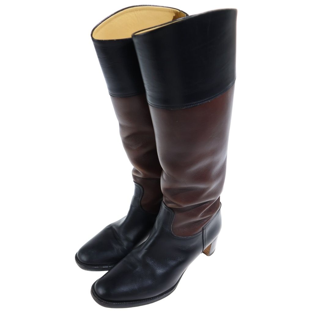 Hermes Bicolor Leather Long Boots Heels Black Brown — view 2