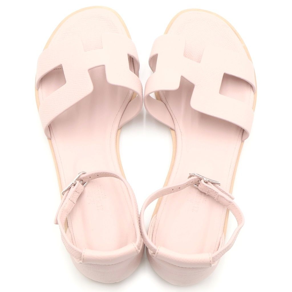 Hermes Santorini Logo Leather Ankle Strap Sandals 36.5 Pink — view 4