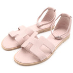 Hermes Santorini Logo Leather Ankle Strap Sandals 36.5 Pink — view 2