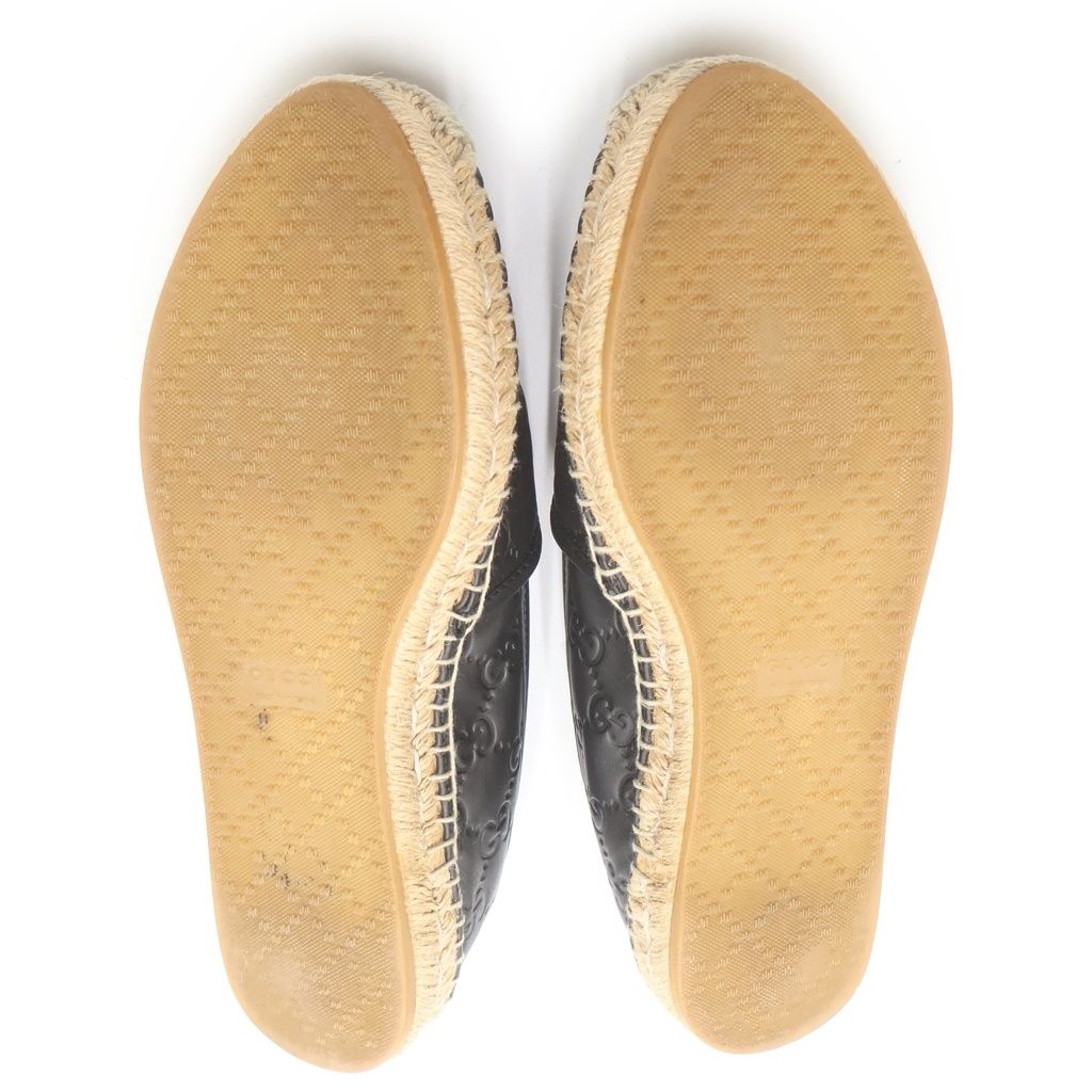 Gucci Guccissima Leather Raffia Loafers Flat Shoes 37 Black Beige — view 5