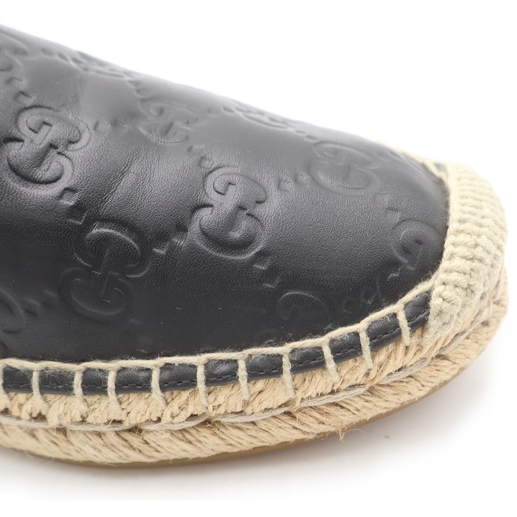 Gucci Guccissima Leather Raffia Loafers Flat Shoes 37 Black Beige — view 6