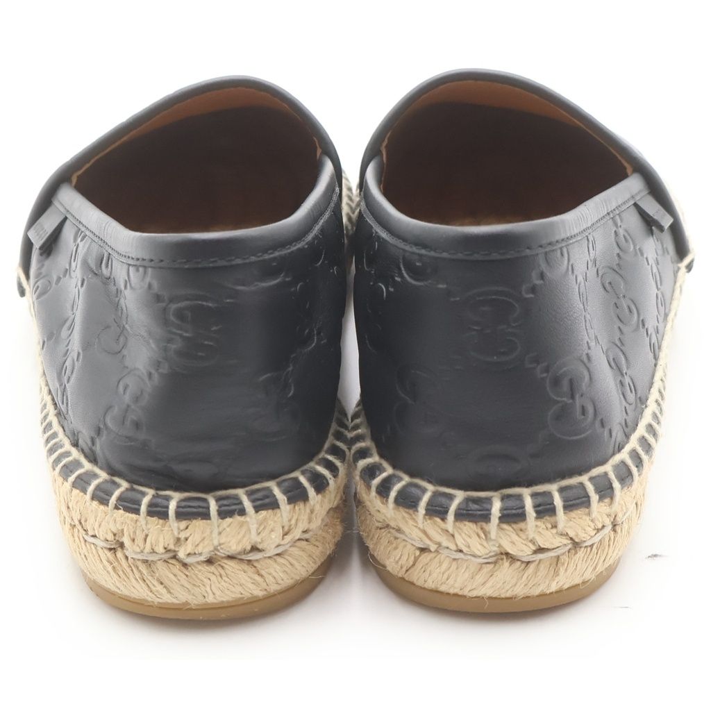 Gucci Guccissima Leather Raffia Loafers Flat Shoes 37 Black Beige — view 3