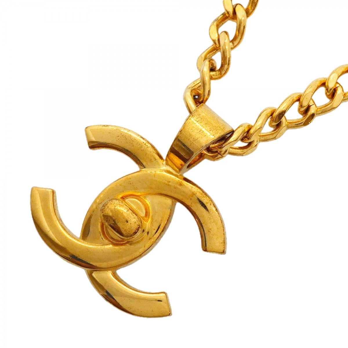 Chanel Necklace Vintage CC Logo Turnlock Gold Plated