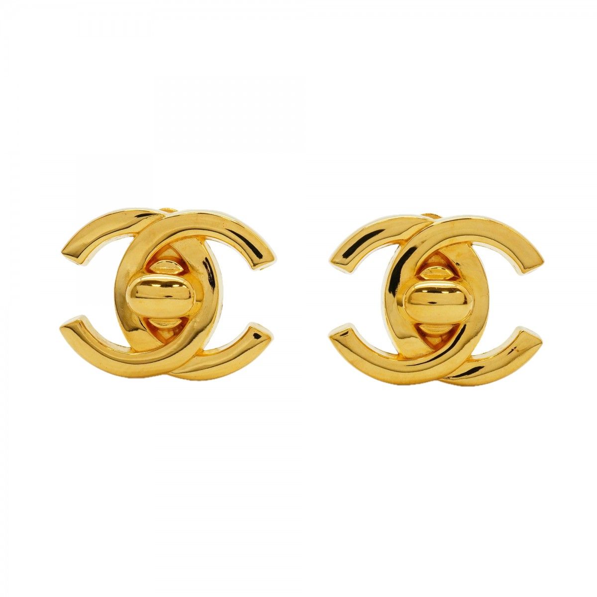 Chanel Earrings Vintage CC Logo Turnlock Gold Plated