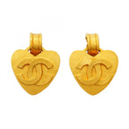Chanel Earrings Vintage CC Logo Heart Motif Gold Plated