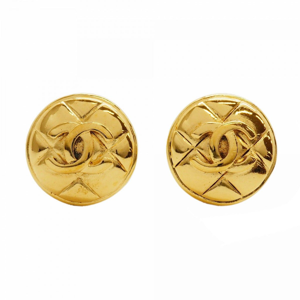 Chanel Earrings Vintage CC Logo Quilted Round