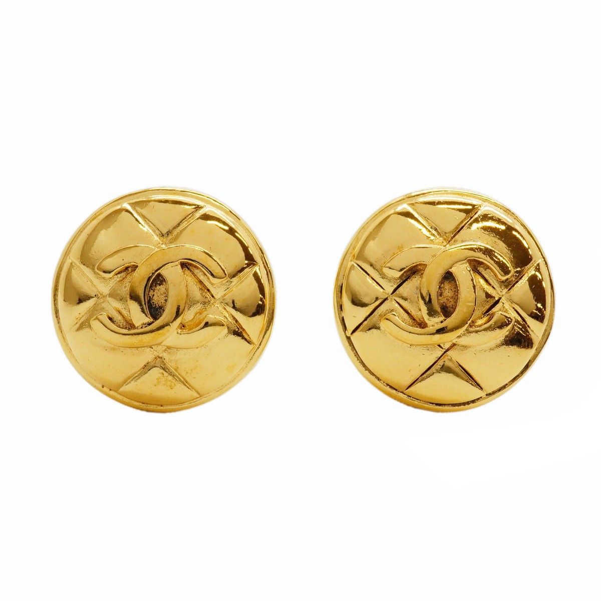 Chanel Earrings Vintage CC Logo Quilted Round