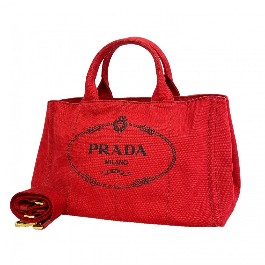 Prada Tote Canapa Canvas Red Gold