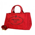 Prada Tote Canapa Canvas Red Gold