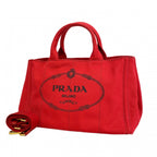Prada Tote Canapa Canvas Red Gold