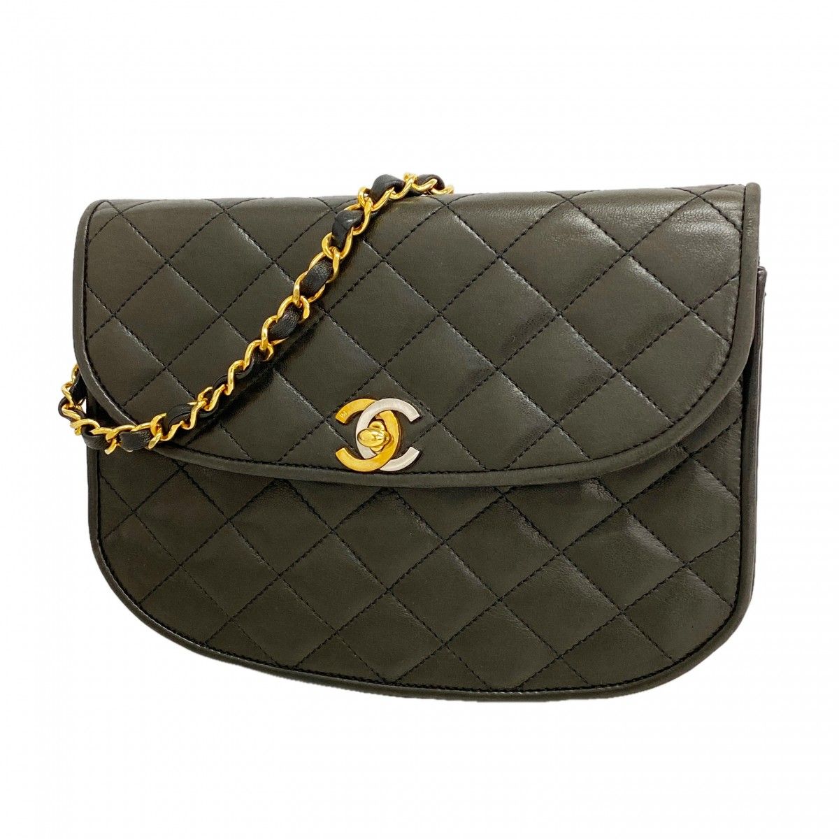 Chanel Shoulder Bag Quilted Limited Edition Lambskin Black Gold Silver