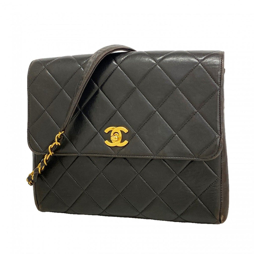 Chanel Shoulder Bag Quilted Lambskin Black Gold