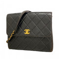 Chanel Shoulder Bag Quilted Lambskin Black Gold