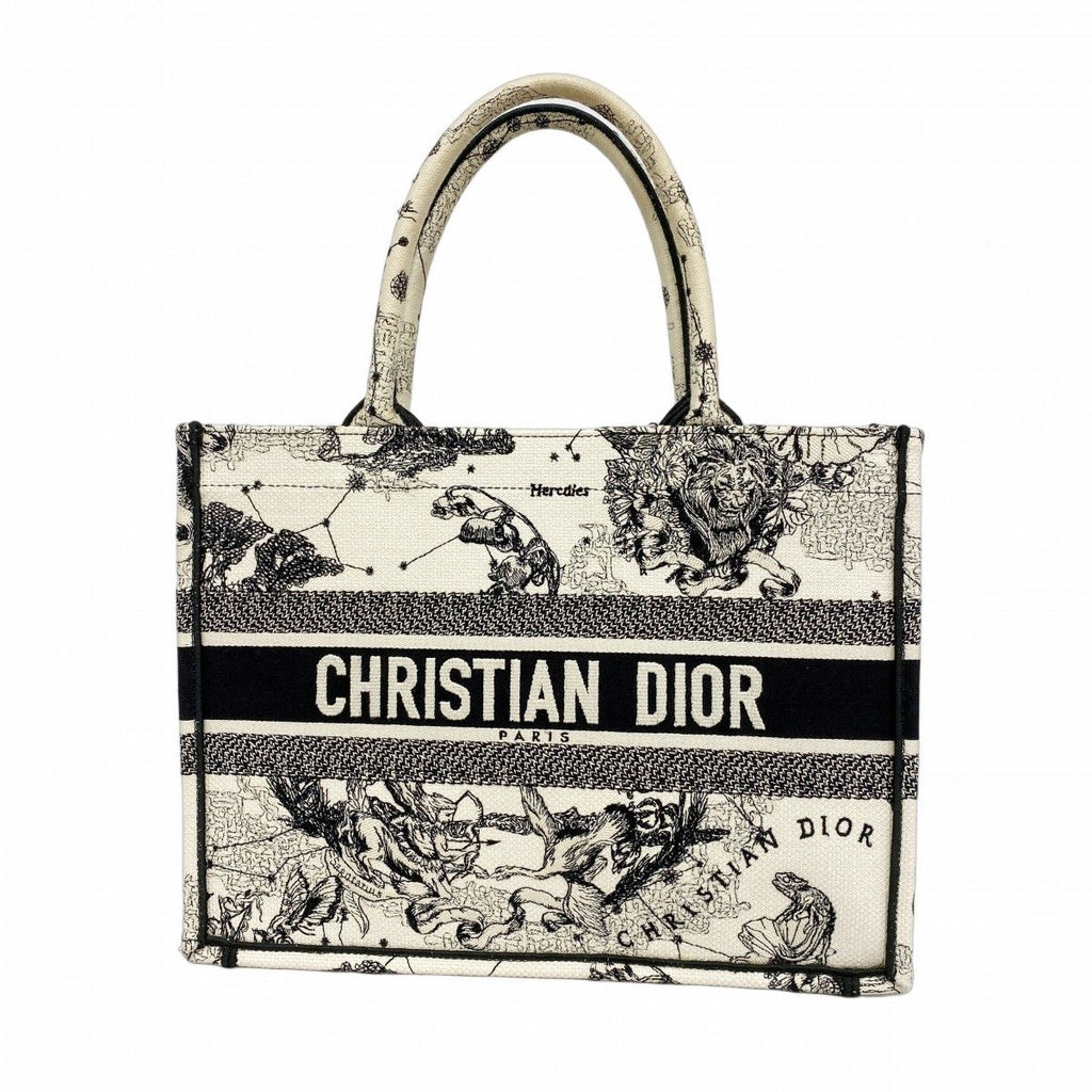 Dior Tote Book Canvas White Black Cles