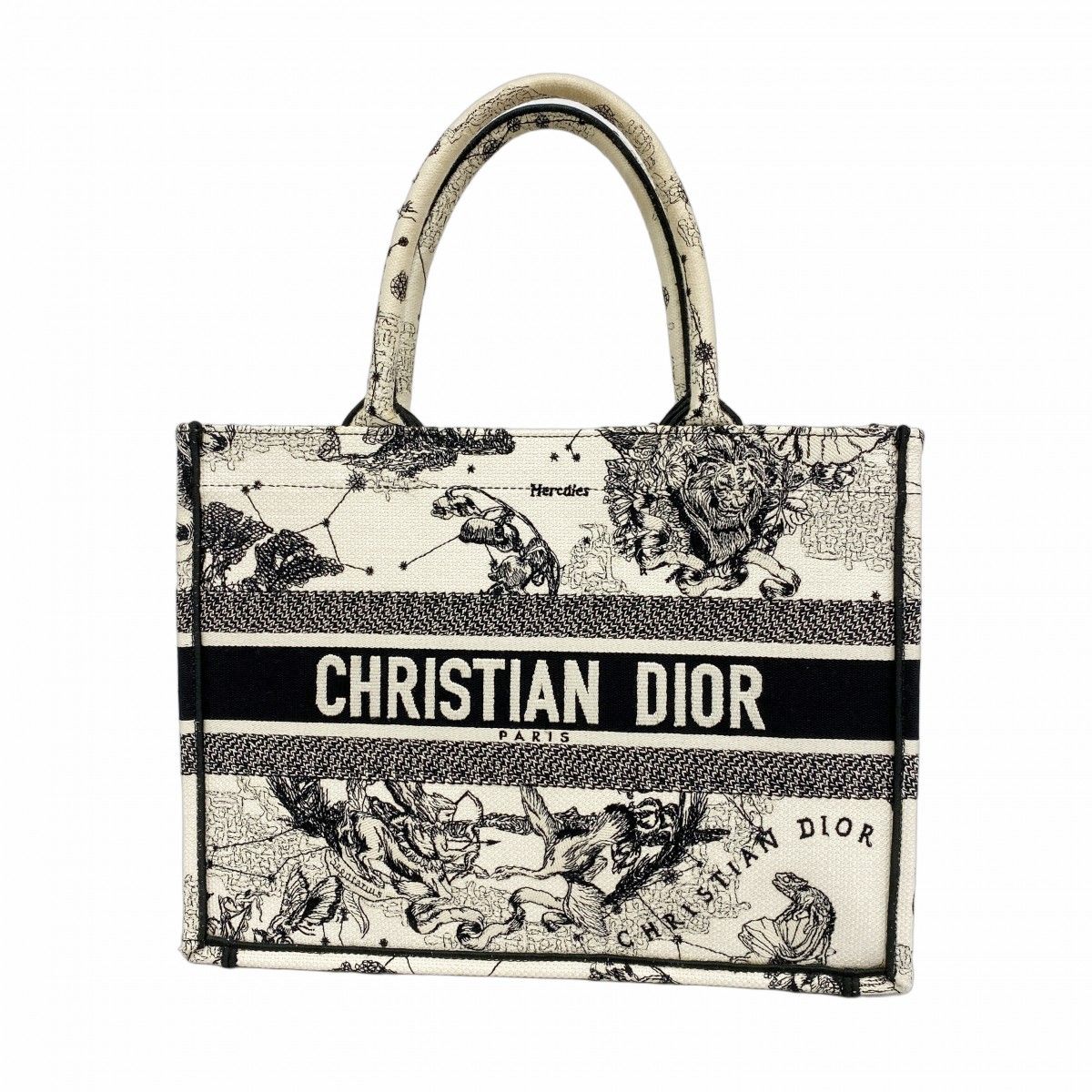 Dior Tote Book Canvas White Black Cles
