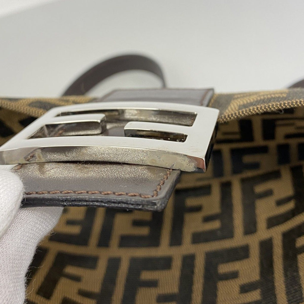 Fendi Handbag Mamma Bucket Nylon Canvas Brown Silver — view 9