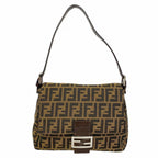 Fendi Handbag Mamma Bucket Nylon Canvas Brown Silver